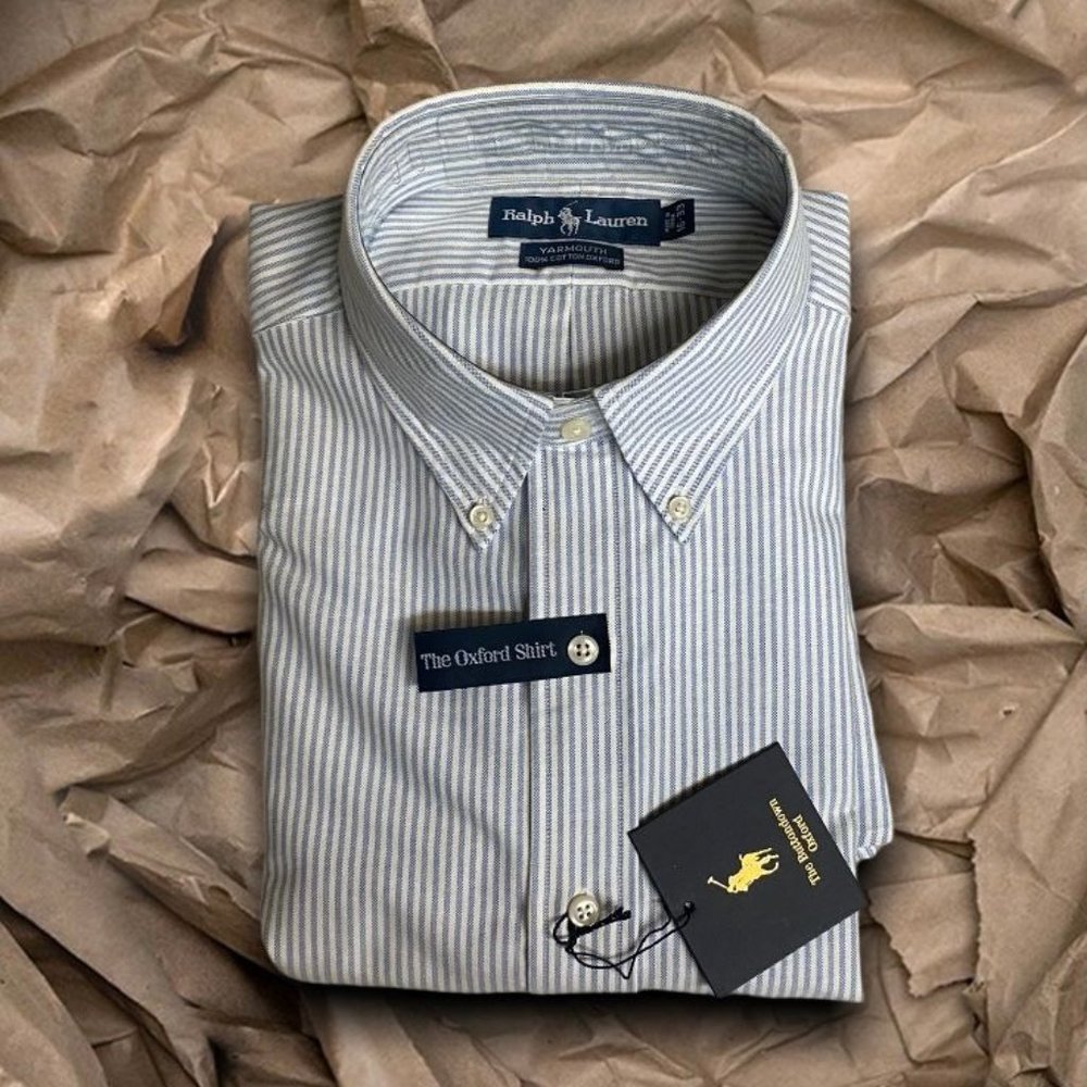 Men Cotton Oxford Button Down Stripes Shirt 16-33